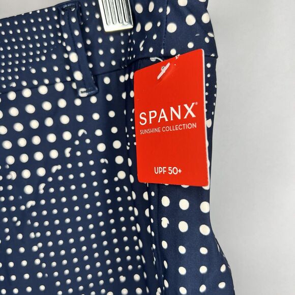 SPANX Patchwork Polka Dot 4" Sunshine Shorts Womens Size Large Navy Blue - Picture 3 of 12